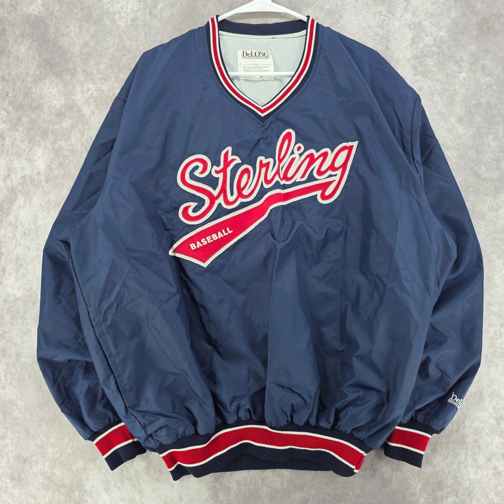 Vintage DeLONG Sterling Baseball Windbreaker Pullover Navy Blue XL Made in USA